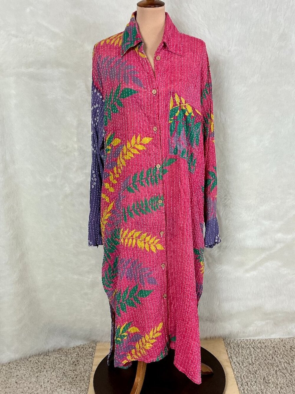 Kantha Bae Koverlet Kantha Pink Purple Floral Long Sleeve Shacket Jacket OS